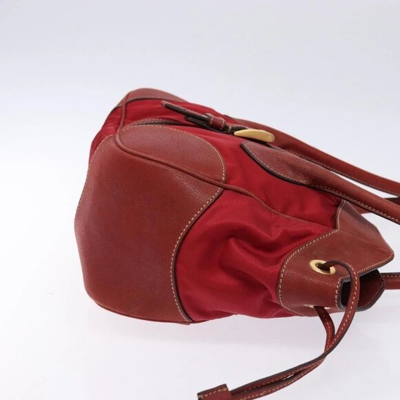 PRADA Shoulder Bag Leather Nylon Red Gold Auth 138849 - Picture 6 of 16
